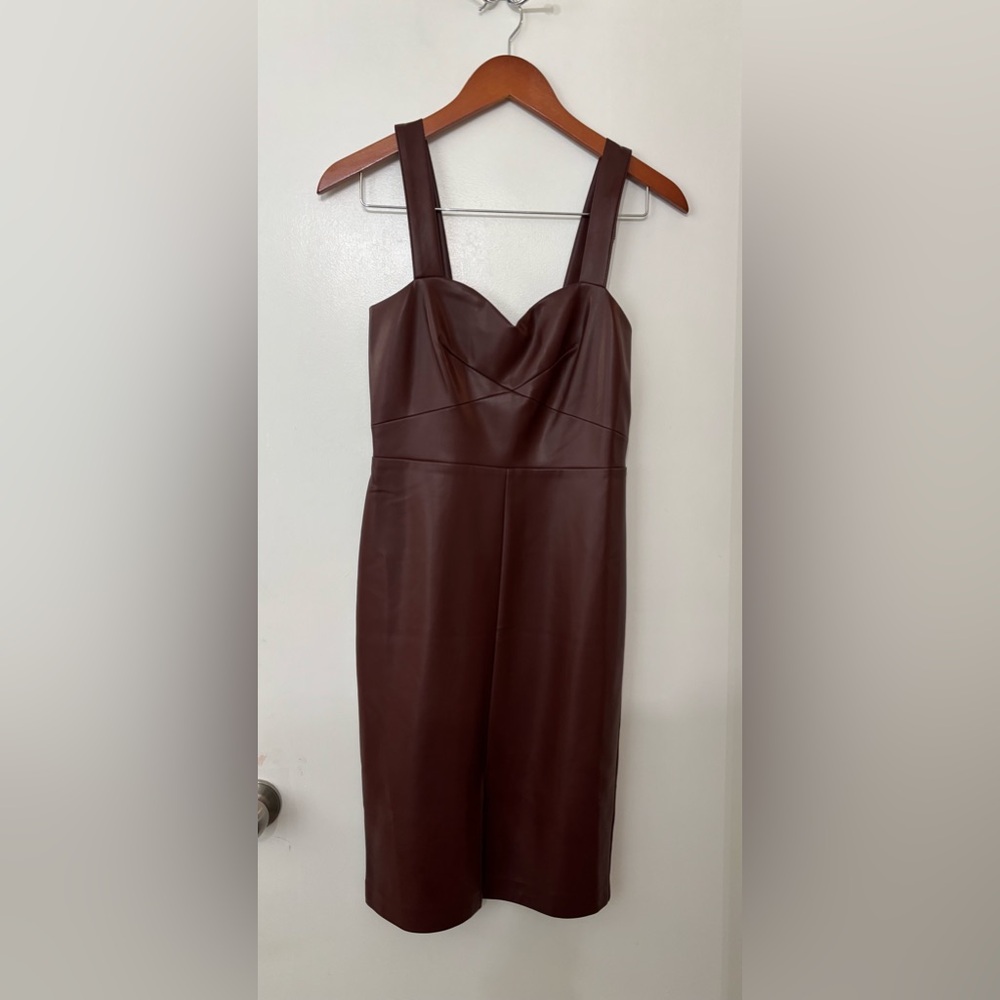 French Connection Crolenda Faux Leather Dress in Bitter Chocolate Size 0